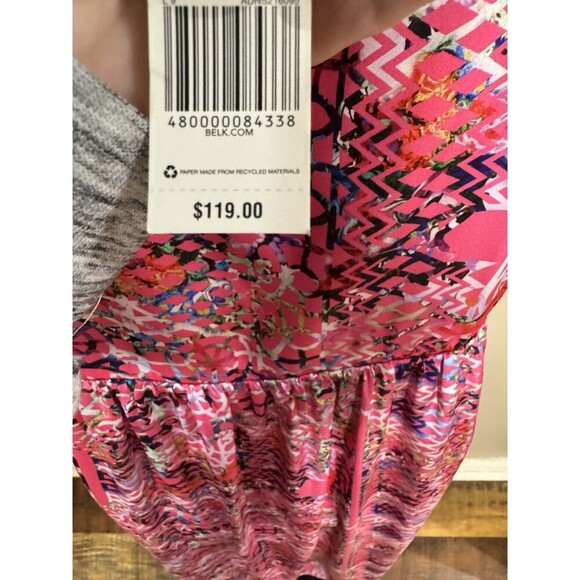 Cynthia Rowley 6 Pink Lattice Garden V Neck Hi Low Hem Pleated Sleeveless Dress - Picture 4 of 9